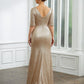 Ruby Sheath/Column Sequins Ruched 1/2 Sleeves Sweep/Brush Train Mother of the Bride Dresses DEP0020248