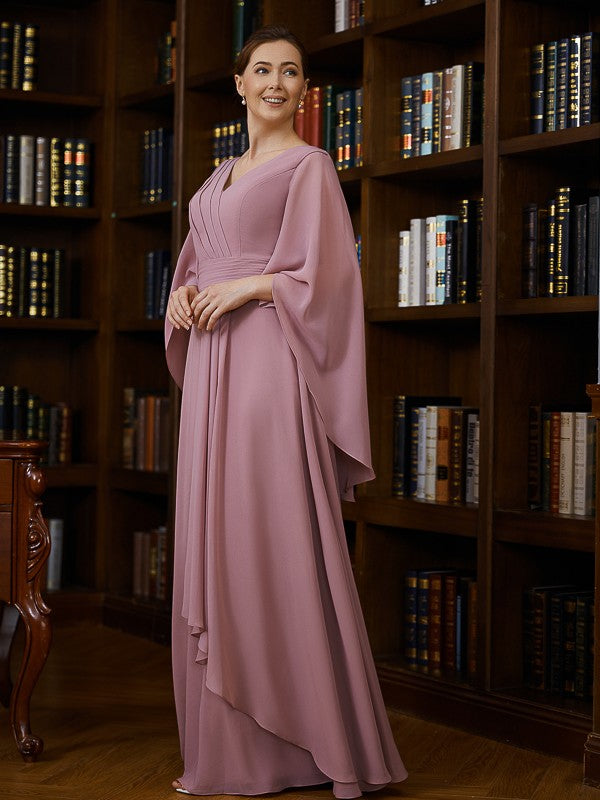 Anaya A-Line/Princess Chiffon Ruched V-neck 3/4 Sleeves Floor-Length Mother of the Bride Dresses DEP0020251