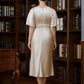 Aurora Sheath/Column Elastic Woven Satin Ruched Scoop Short Sleeves Tea-Length Mother of the Bride Dresses DEP0020242