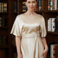 Aurora Sheath/Column Elastic Woven Satin Ruched Scoop Short Sleeves Tea-Length Mother of the Bride Dresses DEP0020242
