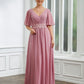 Sophia A-Line/Princess Chiffon Ruched V-neck 1/2 Sleeves Floor-Length Mother of the Bride Dresses DEP0020248