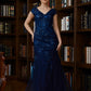 Hailee Sheath/Column Tulle Applique V-neck Short Sleeves Floor-Length Mother of the Bride Dresses DEP0020241