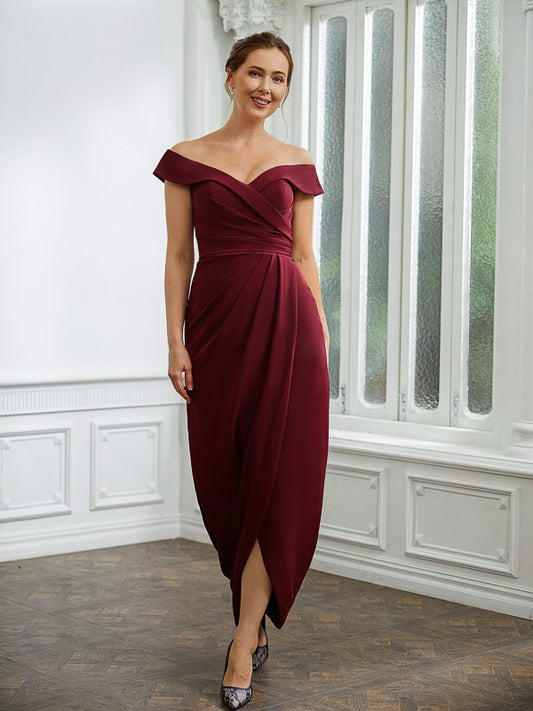 Jessie Sheath/Column Stretch Crepe Ruched Off-the-Shoulder Sleeveless Floor-Length Mother of the Bride Dresses DEP0020245