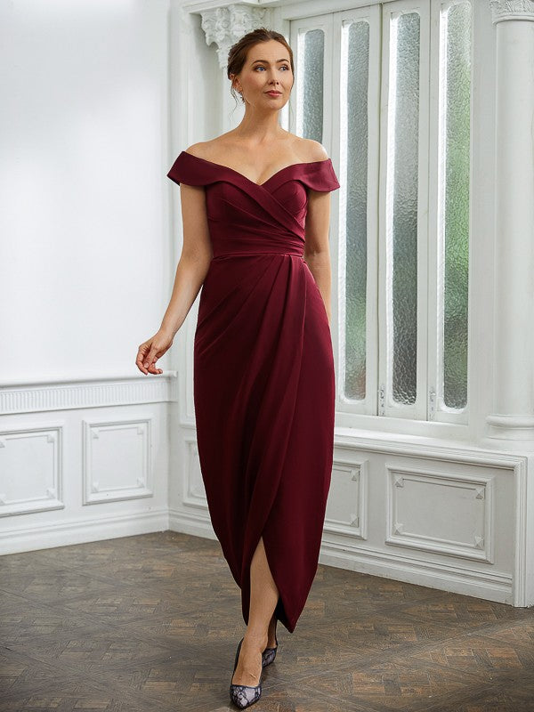 Jessie Sheath/Column Stretch Crepe Ruched Off-the-Shoulder Sleeveless Floor-Length Mother of the Bride Dresses DEP0020245