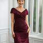 Destinee Sheath/Column Lace Ruched V-neck Short Sleeves Floor-Length Mother of the Bride Dresses DEP0020246