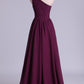 Purple Bridesmaid Dresses A Line One Shoulder Floor Length With Ruffle