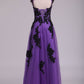 Tulle Evening Dresses Bateau Cap Sleeves A Line With Applique And Beads