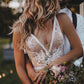Flowy A Line V Neck Tulle Wedding Dresses with Beads Lace Appliques, Beach Bridal Dresses SJS15517