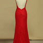 Prom Dresses Sheath Scoop Lace With Applique And Beads Sweep Train