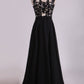 Cap Sleeves Prom Dresses Scoop Floor Length Chiffon With Applique