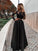 Two Piece Black Long Sleeve Scoop Jewel Appliques Prom Dresses with Satin JS683