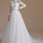 A-Line Lace Appliques Long Sleeve Tulle Chapel Train Wedding Dresses