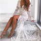 Long Sleeves Mermaid Lace V Neck Wedding Dresses with Slit, Wedding SRS15651