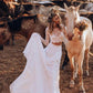 Lace Two Pieces Long Sleeves Ivory Boho Wedding Dress Chiffon Beach Wedding Gowns SJS14978