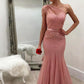 Mermaid One Shoulder Tulle With Beads And Sash Prom Dresses Sweep Train