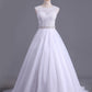White Scoop Wedding Dresses A-Line Court Train With Beads & Applique