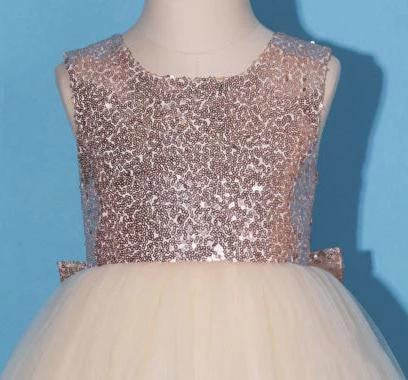 Princess Gold Sequin Shiny Round Neck Flower Girl Dresses with Bowknot, Baby Dresses SRS15589