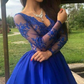 A Line V Neck Long Sleeves Homecoming Dresses Chiffon With Applique