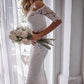 2 Pieces Ivory Lace Mermaid Off the Shoulder Wedding Dresses, Beach Wedding Gowns SJS14986