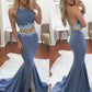 Two Piece Backless Mermaid Prom Dresses Long Party Dresses with Split Side
