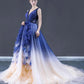Ball Gown Ombre V Neck Tulle Royal Blue Long Prom Dresses, Quinceanera Dresses SJS15067