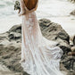 A Line Long Sleeves Bateau Lace Wedding Dresses with Appliques, Beach Wedding Gowns SJS15005