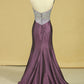 2024 Plus Size Sweetheart Beaded Bodice Mermaid Taffeta Prom Dresses Floor Length Grape