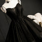 Elegant Black Spaghetti Straps Tulle Short Homecoming Dresses