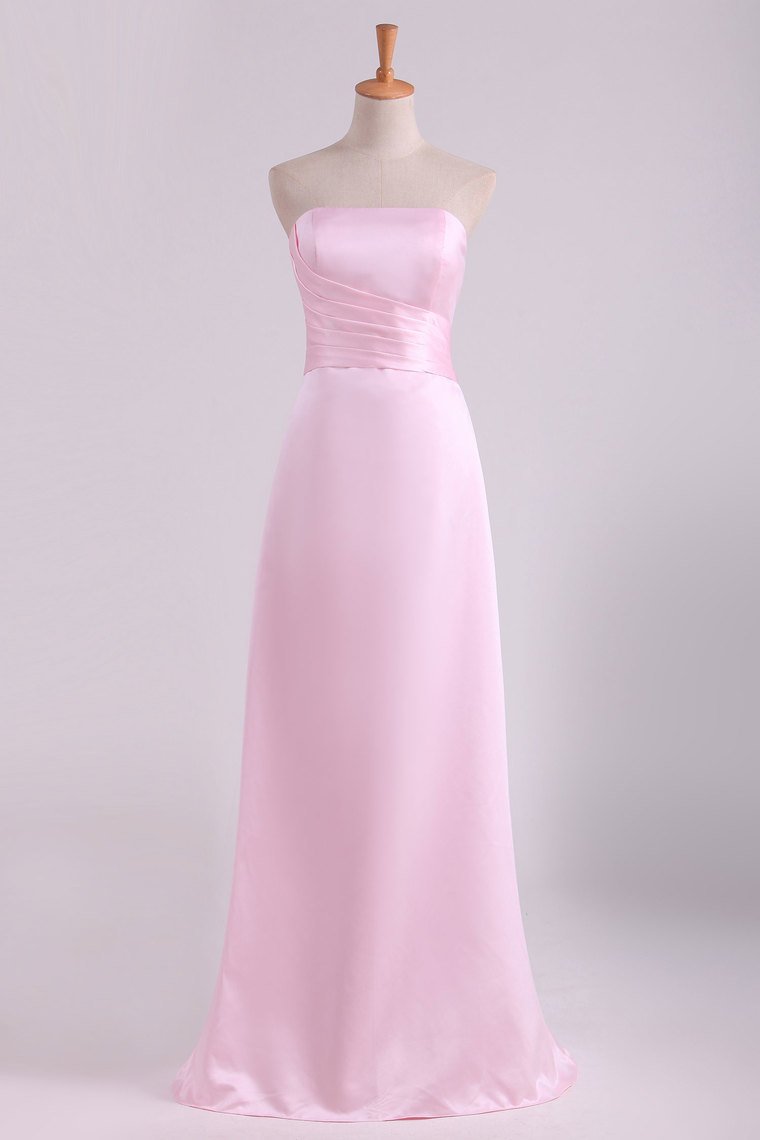 Strapless Bridesmaid Dresses A Line With Ruffles Floor Length