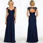 Sexy A-Line Sweetheart Cap Sleeve Lace Open Back Navy Blue Long Bridesmaid Dresses