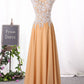 A Line Scoop Prom Dresses Chiffon With Applique Floor Length