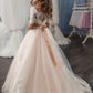 2024 Tulle Bateau Flower Girl Dresses Short Sleeves With Applique And Sash
