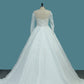 2024 A Line Scoop Long Sleeves Wedding Dresses Tulle With Applique Chapel Train