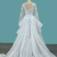 2024 Scoop Long Sleeves Tulle & Lace Mermaid With Applique Chapel Train Detachable Wedding Dresses