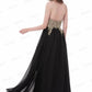 Classy Formal Lace Chiffon Black And Gold Long Prom Dresses Prom Gowns