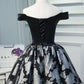 Black Satin Off the Shoulder Cute Homecoming Dresses Short Prom Dress Hoco Gowns SRS14967