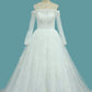 Boat Neck Tulle Wedding Dresses A Line With Applique And Beads Chapel Train