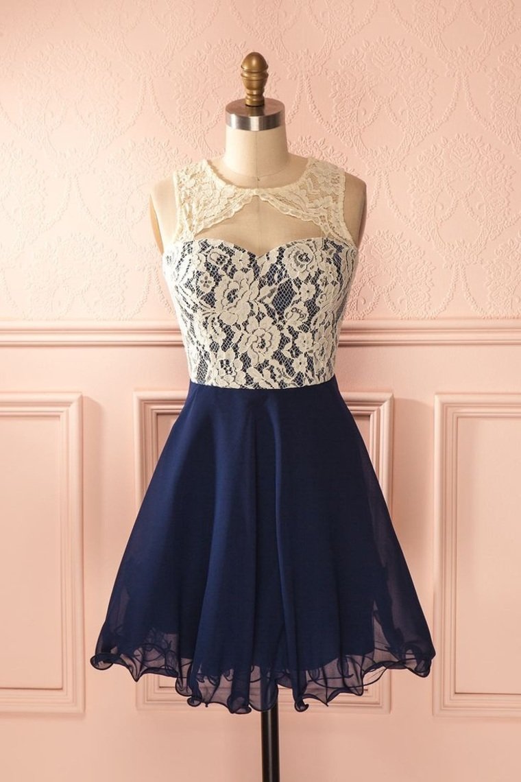 Scoop Homecoming Dresses A Line Short/Mini Chiffon & Lace
