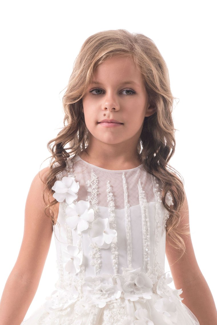 Flower Girl Dresses A Line Scoop Tulle With Beads And Handmade Flowers