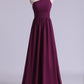 Purple Bridesmaid Dresses A Line One Shoulder Floor Length With Ruffle