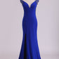 Prom Dresses Sheath Straps Spandex With Applique Open Back
