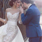 Unique Sheath Long Sleeve Sweetheart Tulle Lace Wedding Dresses, Beach Wedding Gowns SJS15465