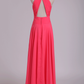 2024 Bridesmaid Dresses Scoop Ruched Bodice Chiffon A Line Floor Length