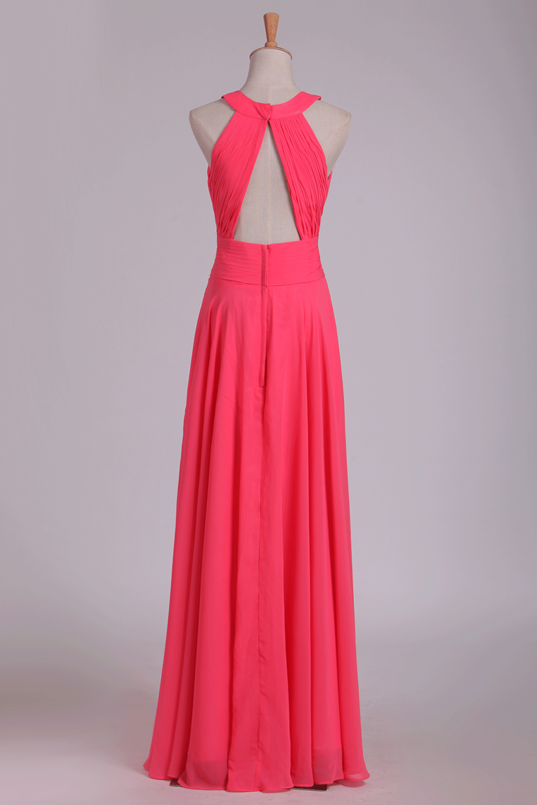 2024 Bridesmaid Dresses Scoop Ruched Bodice Chiffon A Line Floor Length