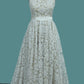 Asymmetrical Lace Scoop A Line Prom Dresses Zipper Up