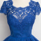 Scoop Short Sleeves Homecoming Dresses A Line With Applique Lace