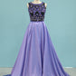2024 New Arrival Plus Size Prom Dresses A Line Scoop With Beading Taffeta