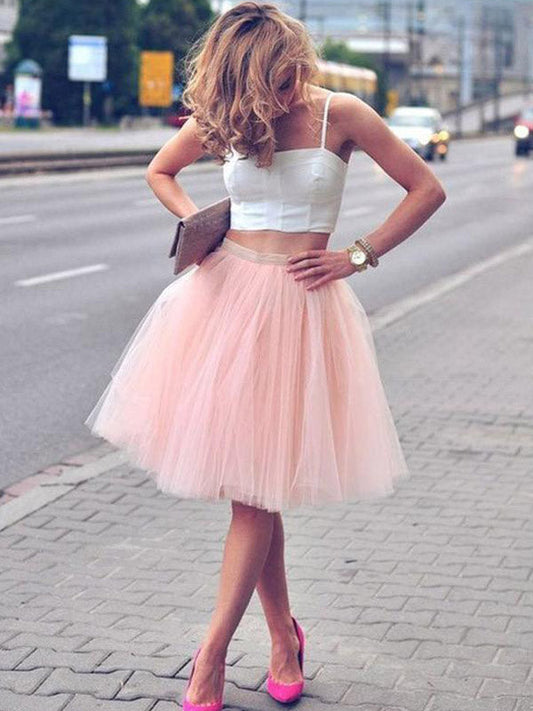 Two Piece Homecoming Dresses Dayana Ball Gown Tulle Square Neck Straps Sleeveless Knee-Length