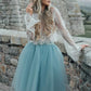 Two Piece See Through Scoop Neck Long Sleeve Tulle Ball Lace Pat Homecoming Dresses Gown Knee-Length