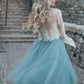 Two Piece See Through Scoop Neck Long Sleeve Tulle Ball Lace Pat Homecoming Dresses Gown Knee-Length